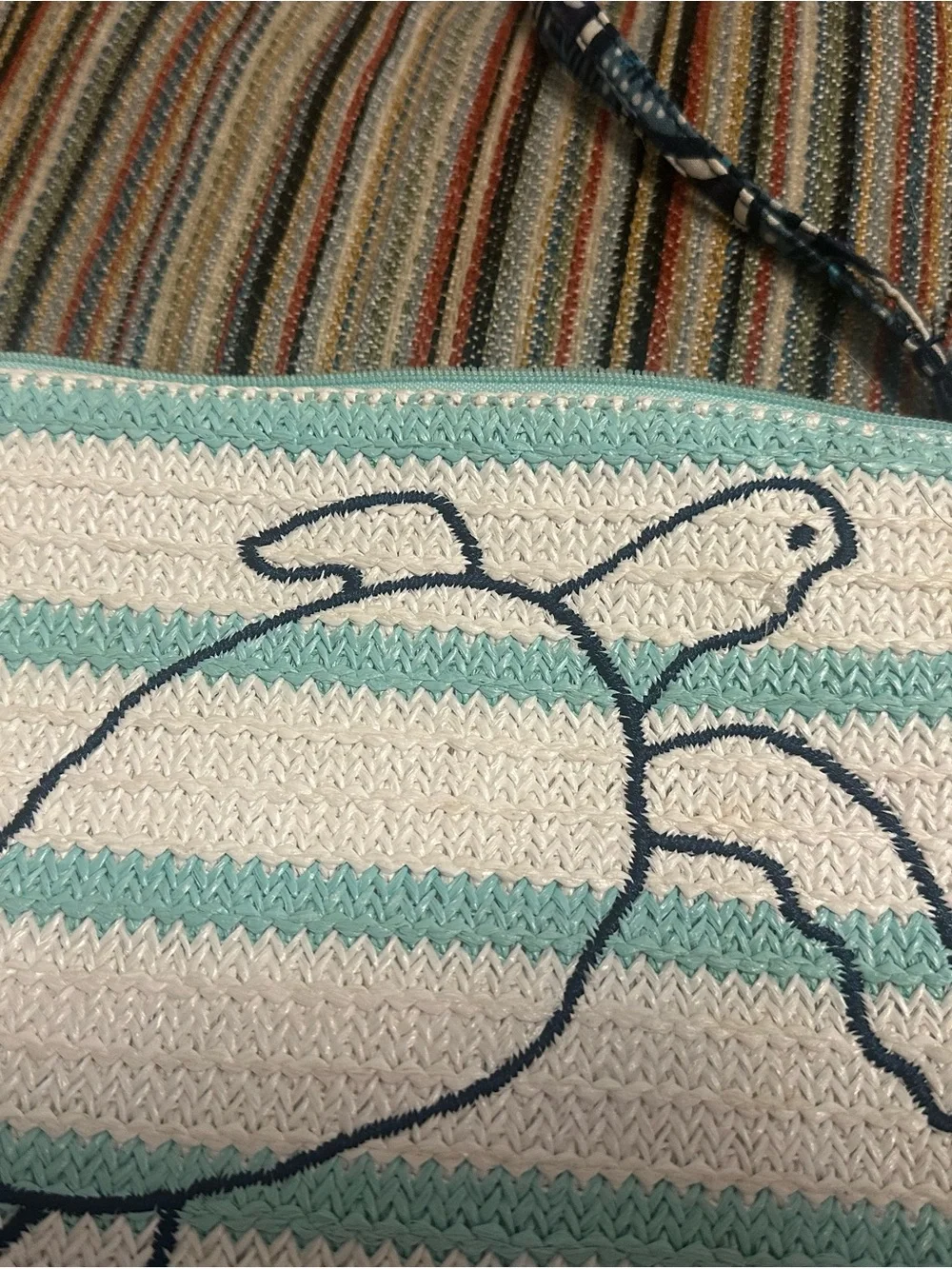 Vera Bradley White and Light Blue Striped Turtle Wristlet